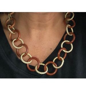 Vintage "GEORGE" Brown & Gold Tone Circle Necklace